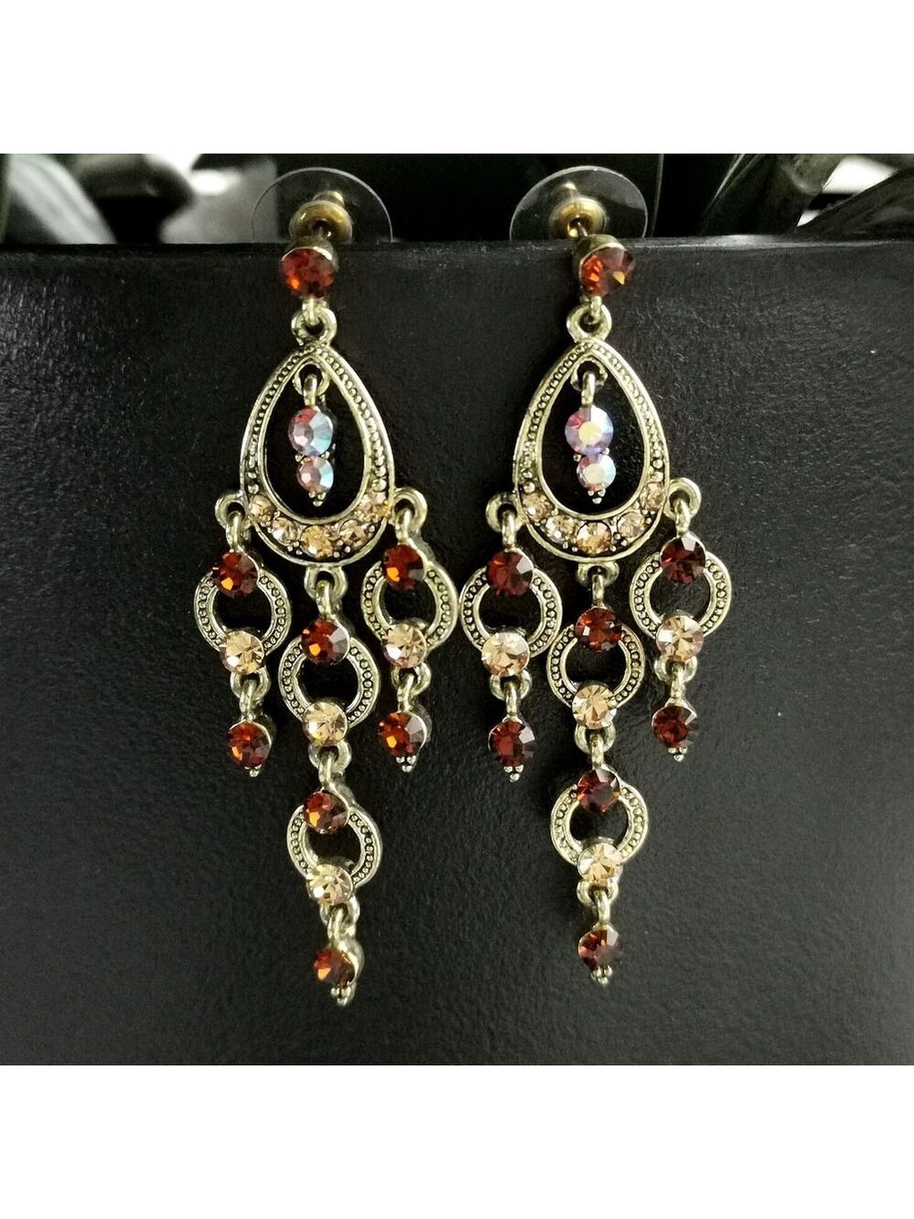 NWT Amber Brown crystal chandelier earrings